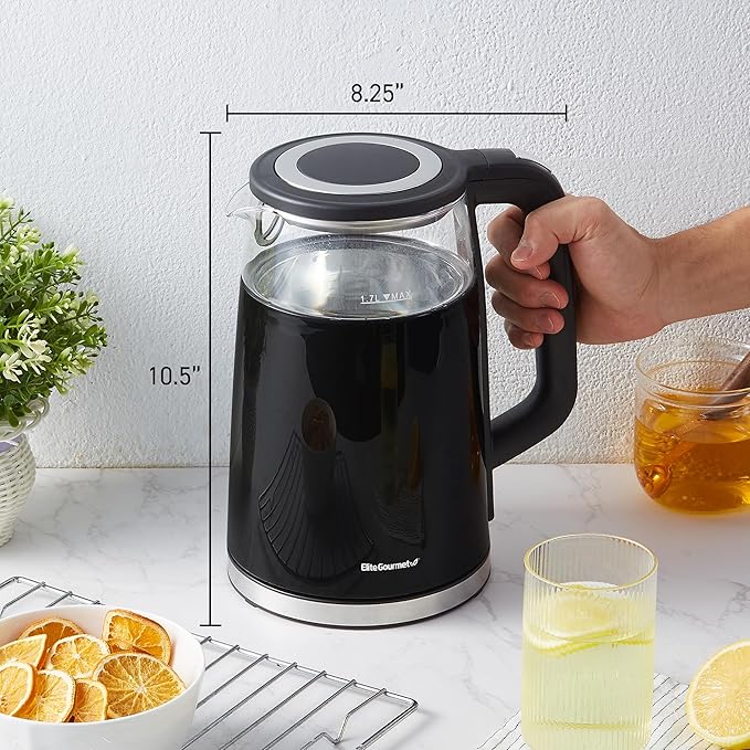 Tetera Eléctrica Elite Gourmet 1.7L Vidrio Acero Inoxidable Negro miniatura 3