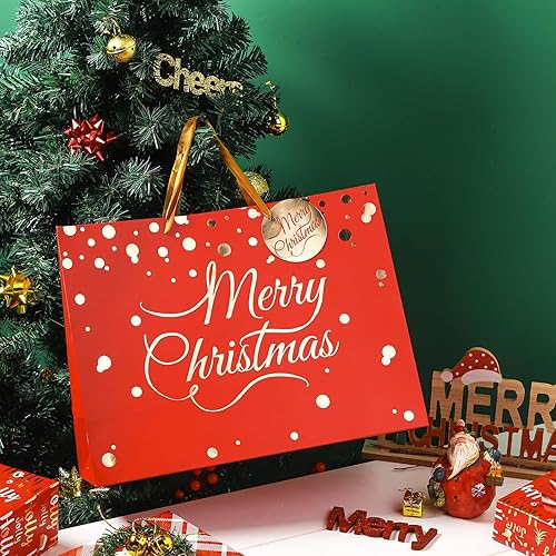 Miniatura 5 de WRAPAHOLIC Bolsas de regalo de Navidad  Paquete de 6 bolsas de letras de papel de Navidad de gran tamaño rojo dorado con 18 hojas de papel de seda