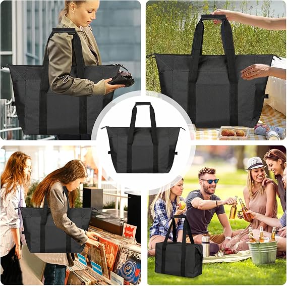 Foldable 20L Cooler Bag with Hard Liner, Insulated Shopping Bags for Frozen Food, Large Lunch Bag, Portable Leakproof Thermal Picnic Bag for Beach, Camping, BBQ, Outdoor Activities,School & Work