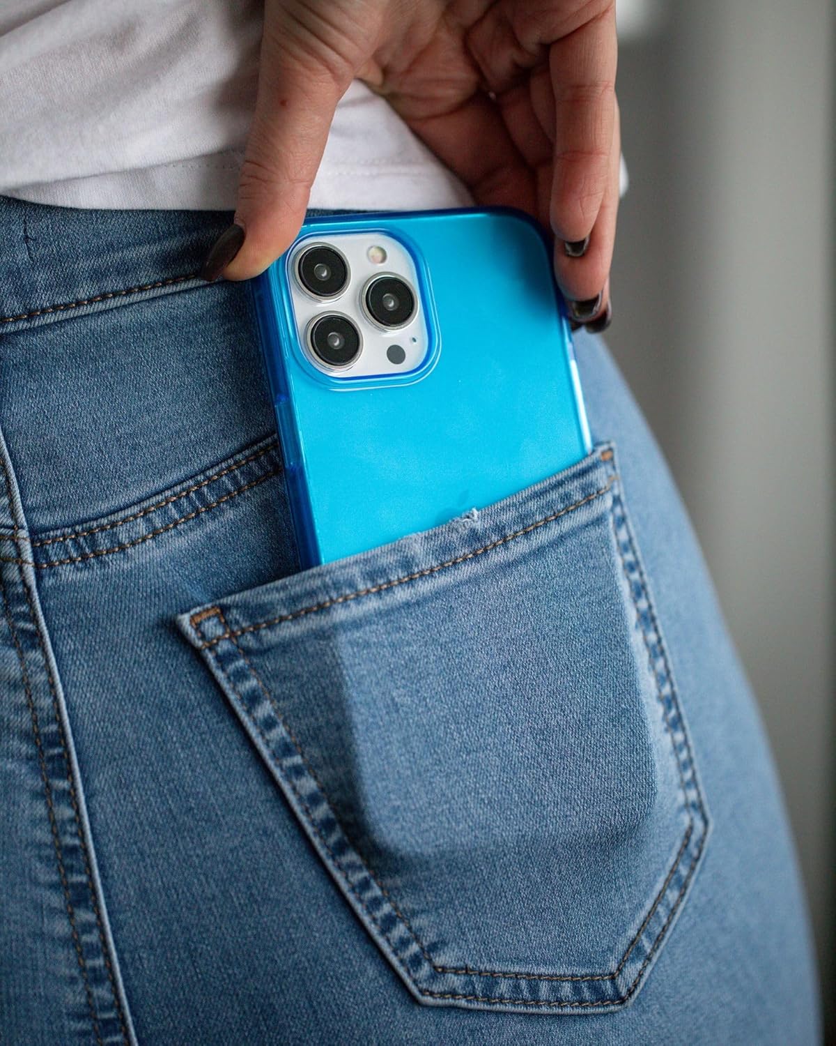 FELONY CASE for iPhone 13/14 - Neon Blue Clear TPU Protective and Polycarbonate Shock-Absorbing Bright Cover - Crack Proof with a Gloss Finish - Full iPhone Protection