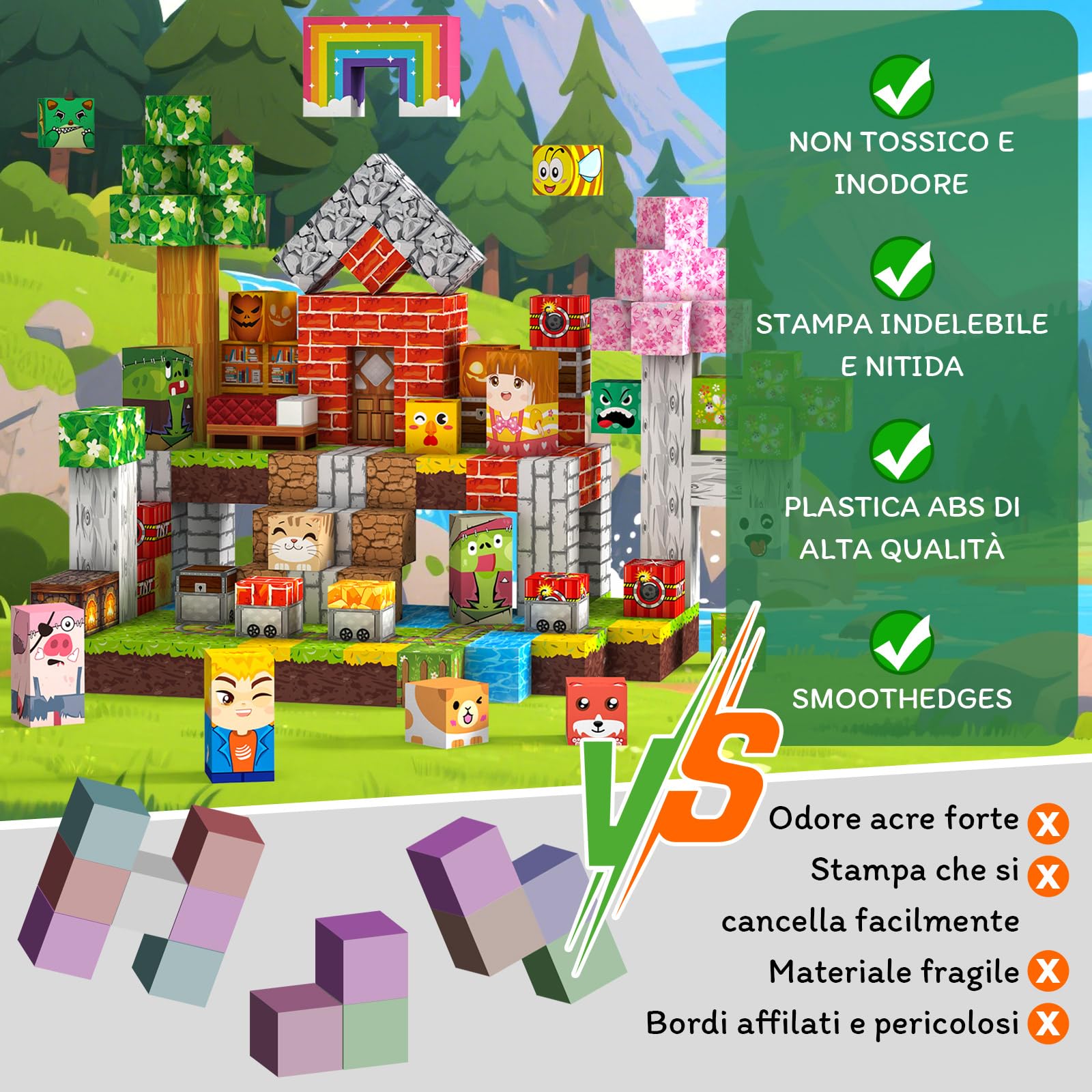 Costruzioni Magnetiche per Bambini 220 PCS 2CM 3+. Giochi cubi magnetici Montessori, blocchi magnetic building blocks, giocattoli per bambini da 3 a 12 anni, regali di compleanno ideali per ragazzi