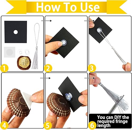 Miniatura 7 de Gyufise 36 piezas de 2023 tapas de graduación para cupcakes con borlas adhesivas, puntos adhesivos, decoraciones de chocolate para la clase de 2023,