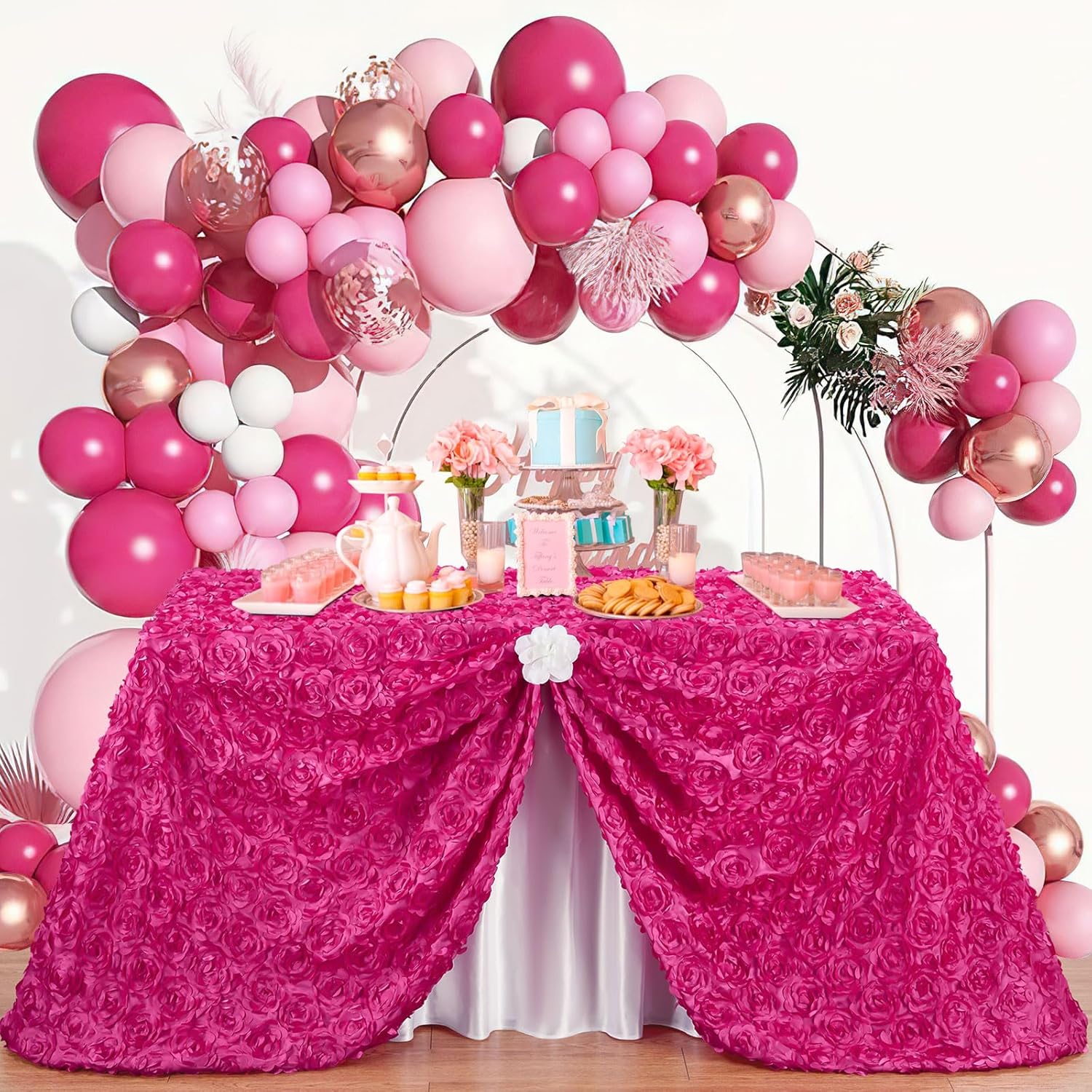 Rosette Tablecloth Hot Pink Table Cover 50x80 Inches 3D
