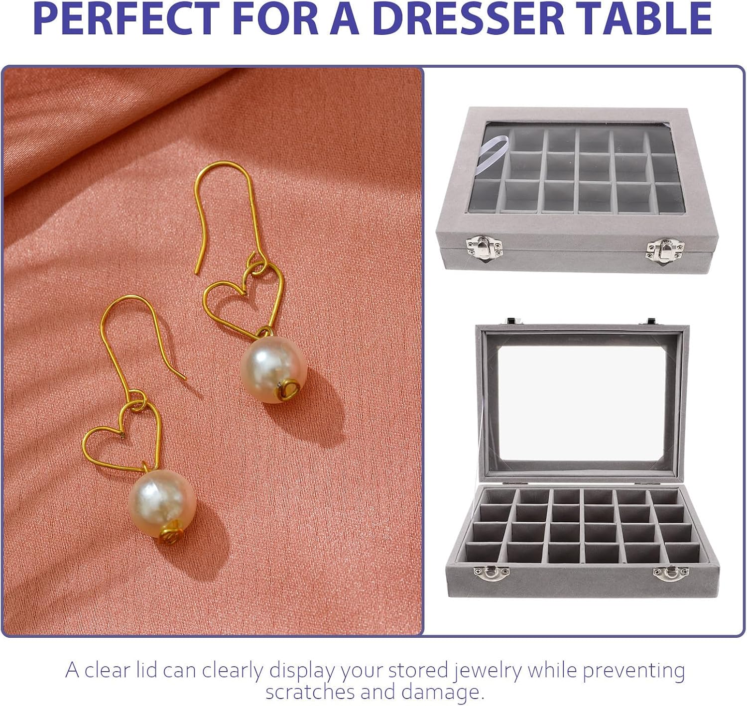 VOSAREA Portable Jewelry Box Organizer with 24 Compartments, Gray image 3
