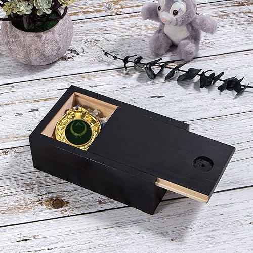 Miniatura 6 de Useekoo Caja de madera con tapa deslizante, caja de almacenamiento de recuerdos de 5.9 x 3.7 x 2.2 pulgadas, pequeñas cajas rústicas de madera de