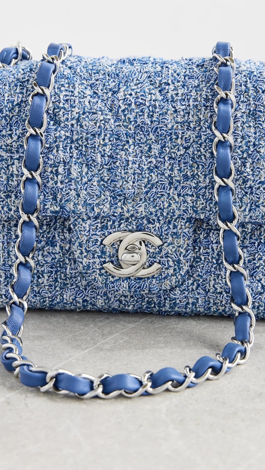 CHANEL What Goes Around Comes Around Women's Pre-Loved Blue Tweed Rectangular Flap Bag - Image 5