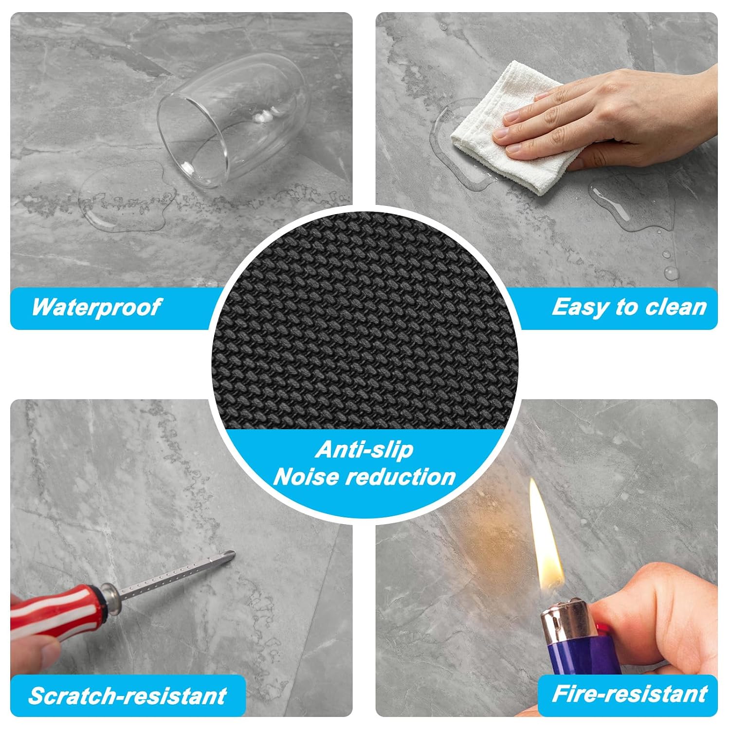 Art3d Marble Textured Click-Lock SPC Floor Tiles, 12-Pack, Gray Marble | 24 x 12 Inch, Rigid Board, Waterproof, Anti-Slip, Scratch Resistant, No Glue, Ideal for Bedroom, Living Room, Kitchen