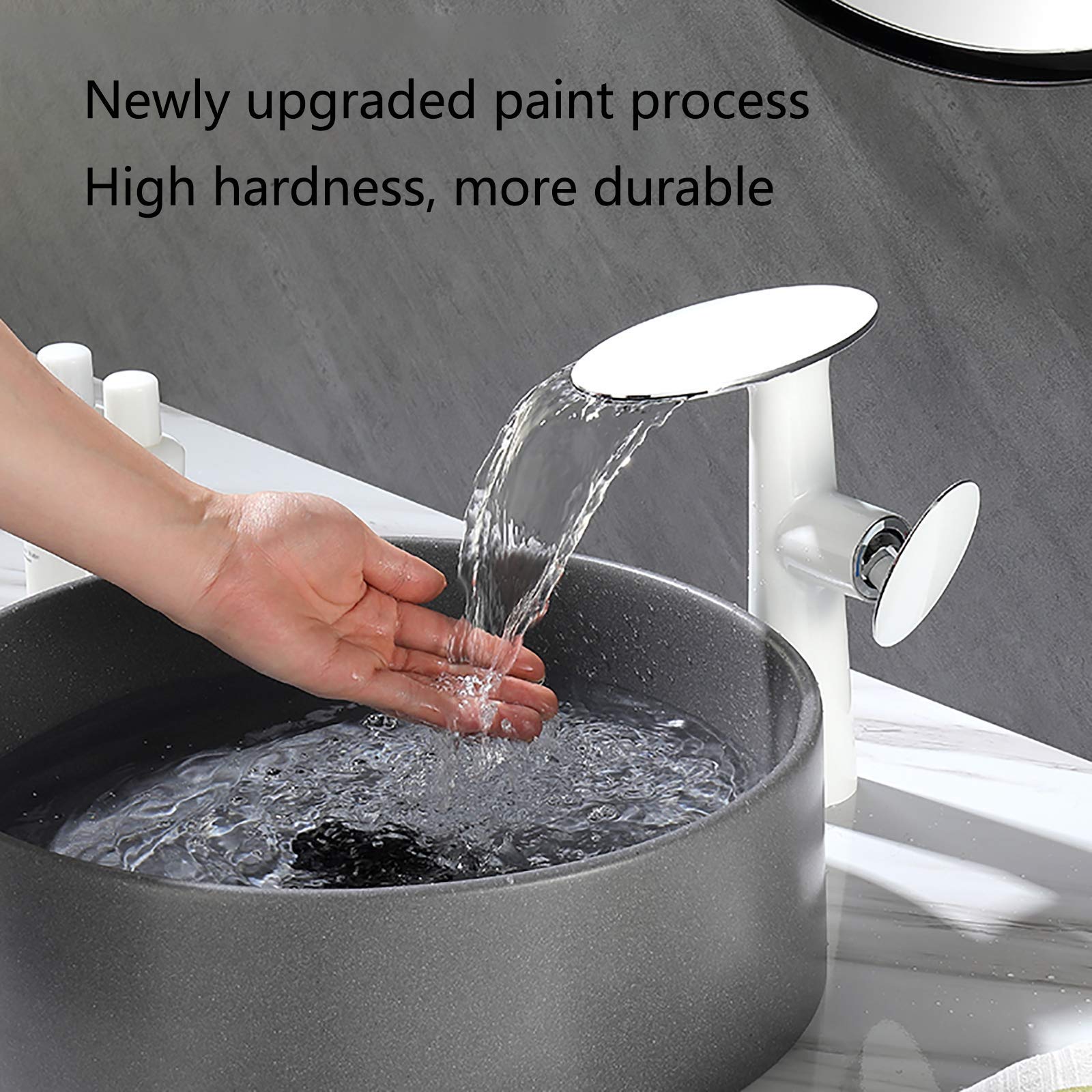 Wasserhahn Bad für Waschbecken Wasserfall Badarmaturen Mischbatterie Waschtischmischer Weiß Einhebel Waschtischarmatur Messing Wasserhahn Bad Waschtischarmatur mit Kalt und Warmwasser Weiß Chrom Hoch