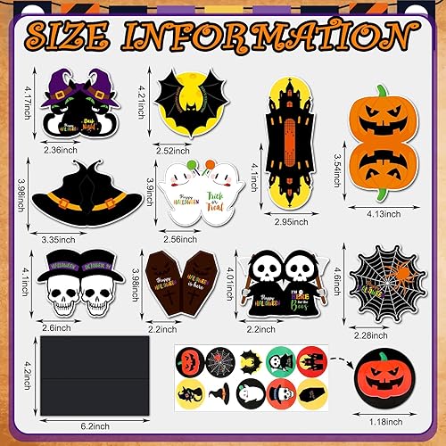 Miniatura 2 de 60 juegos de tarjetas de felicitación de Halloween con calcomanías de sobre, tarjeta negra horrible en blanco para invitaciones de fiesta de