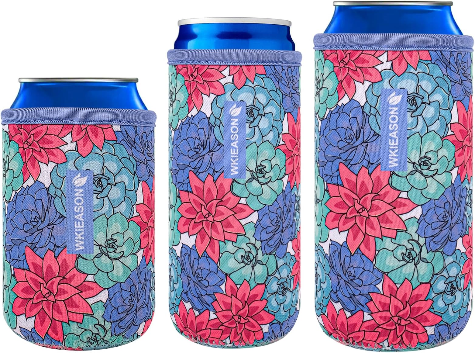 WKieason Neoprene Can Sleeves Insulators Beer Coozies 3 Size - 12OZ Standard Can Sleeve, 12OZ Slim Can Sleeve, 16OZ Standard Can Sleeve, 12OZ Standard Beer Can Coolers Coolier Sleeves(Succulents Set)