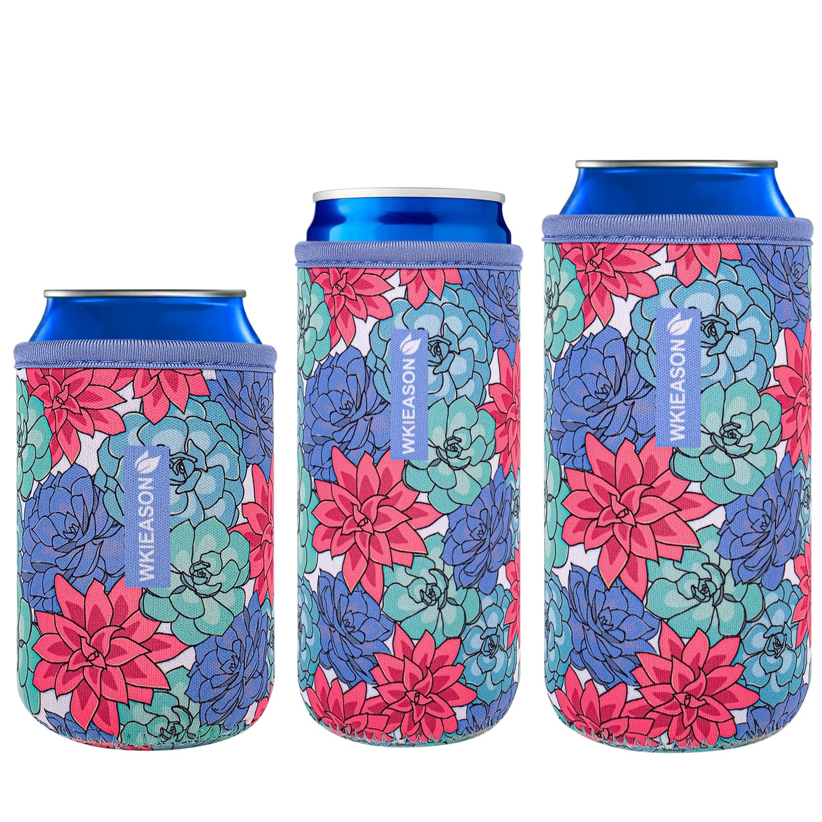 WKieason Neoprene Can Sleeves Insulators Beer Coozies 3 Size - 12OZ Standard Can Sleeve, 12OZ Slim Can Sleeve, 16OZ Standard Can Sleeve, 12OZ Standard Beer Can Coolers Coolier Sleeves(Succulents Set)