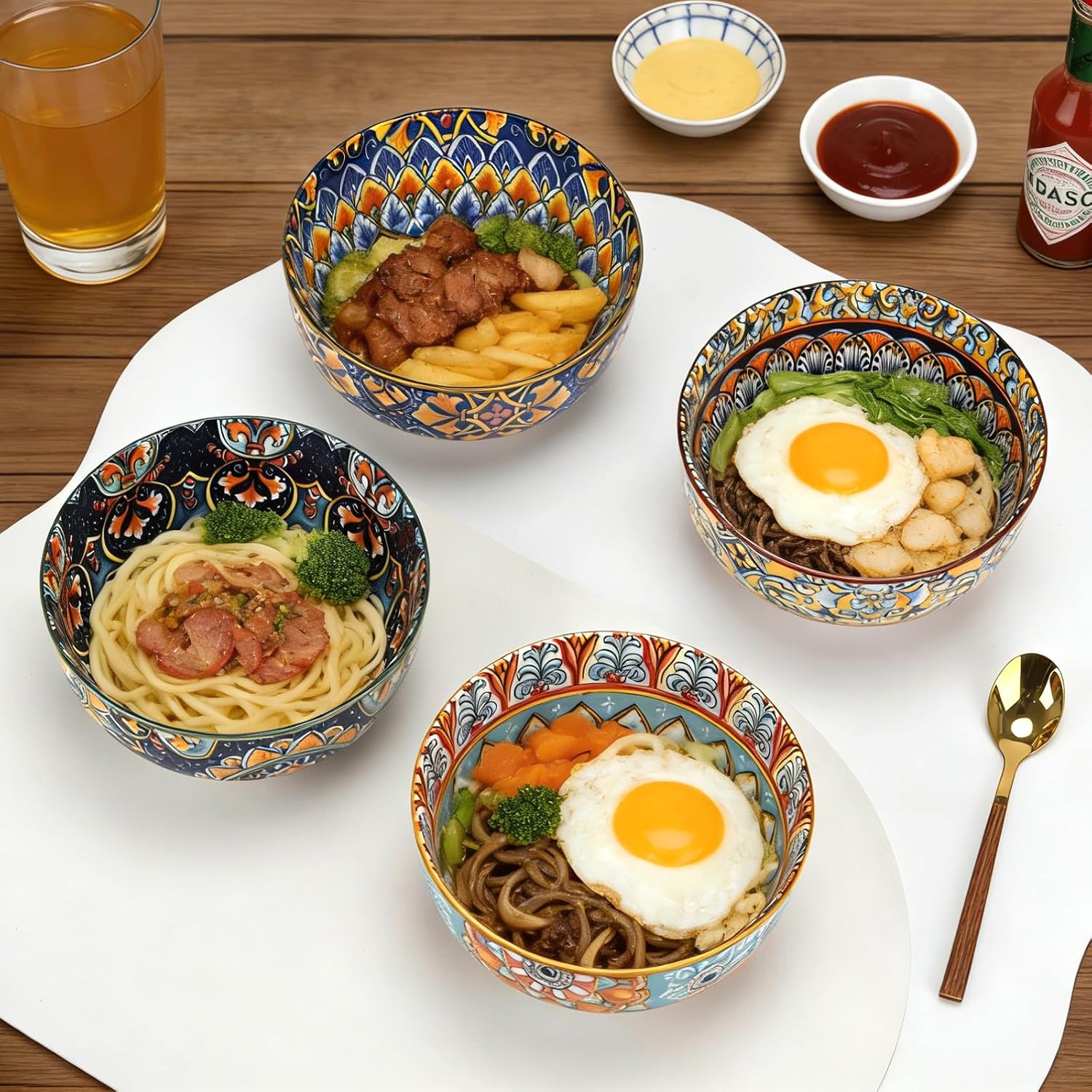 Cereal Bowls Set of 4, 34oz Bohemian Ceramic Soup Bowls