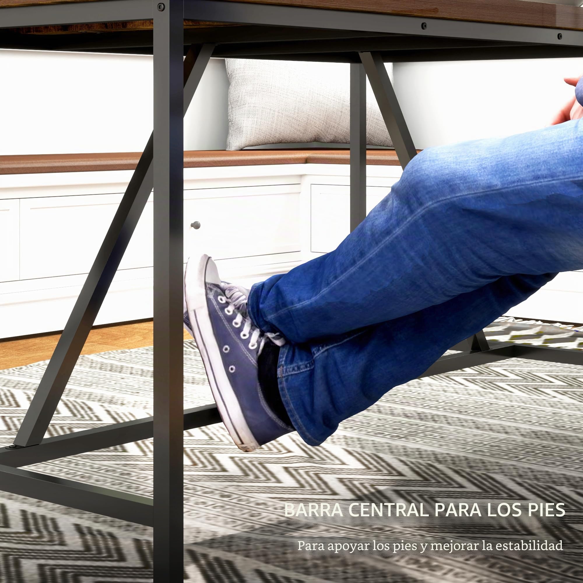 HOMCOM Mesa Rectangular para 6 Personas 150x80x75 cm Marrón | Mesa de cocina, Estilo industrial, Patas ajustables, Madera y acero, para comedor, sala de estar, estudio