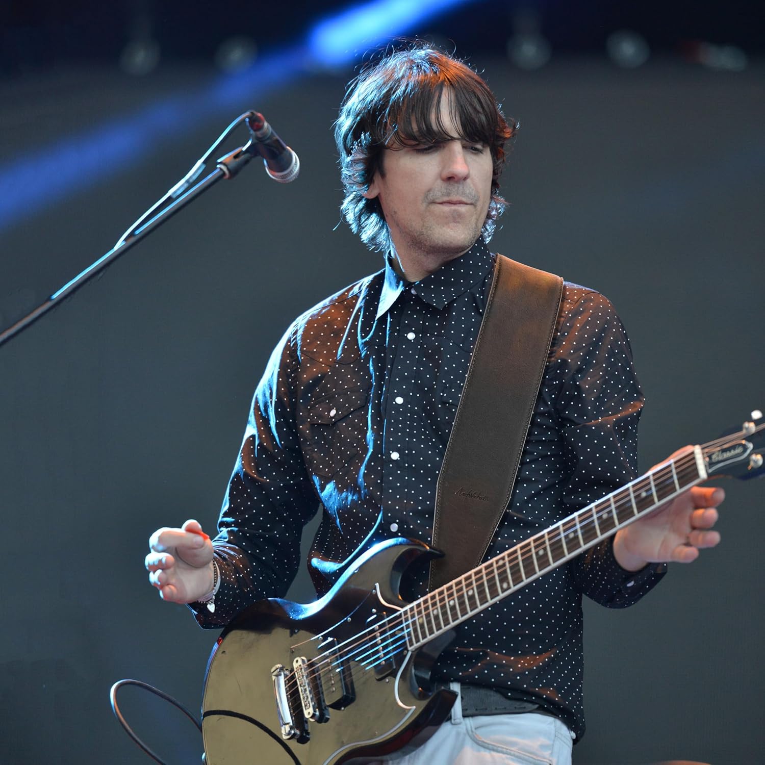 Nefelibata 3.8" Wide Guitar Strap, Full Grain Italian Leather Adjustable Guitar Straps with Foam Padding for Bass, Electric, and Acoustic Guitars