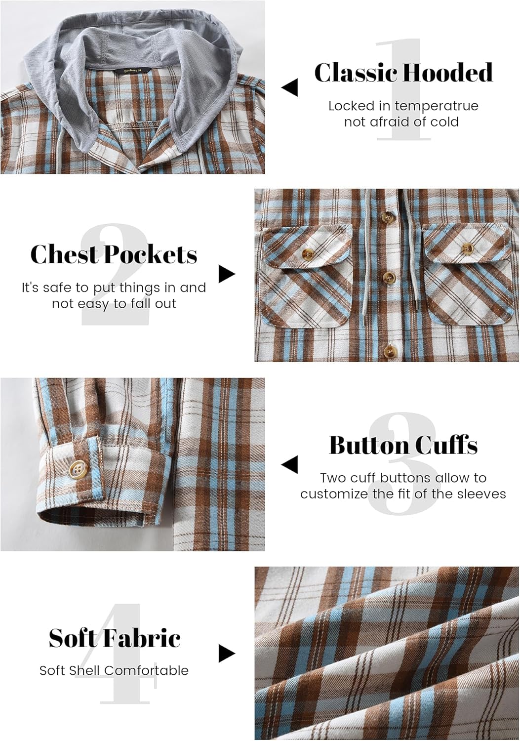 Womens Flannel Hoodie Shirts Long Sleeve Plaid Jacket Casual Cotton Button Down Shirt for Women - Image 4