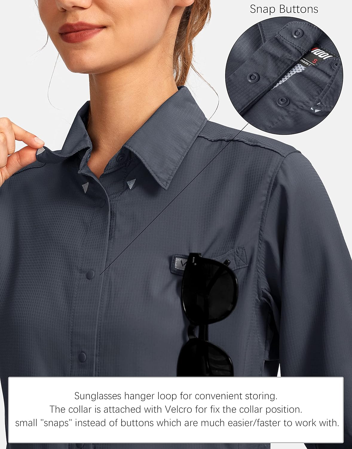 Womens Sun Protection Fishing Shirt with Zipper Pockets Lightweight SPF Long Sleeve Shirts for Hiking Safari - Image 5