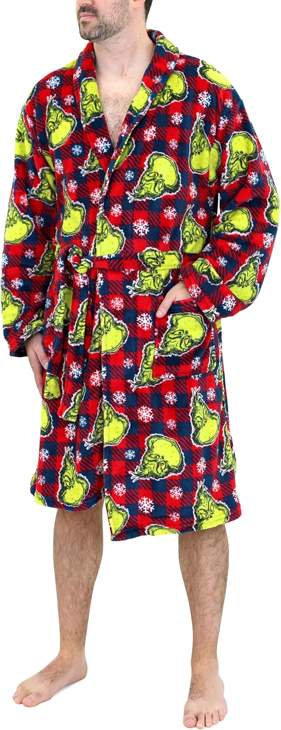 Handcraft Dr. Seuss The Grinch Robe for Men & Women, Soft & Cozy Plush Fleece Grinch Bathrobe for Adults, One Size Fits Most