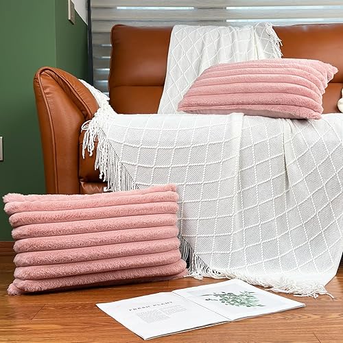 Miniatura 2 de Juego de 2 fundas de almohada de 12 x 20 pulgadas, fundas decorativas de piel sintética para cama, funda de almohada suave y esponjosa con respaldo