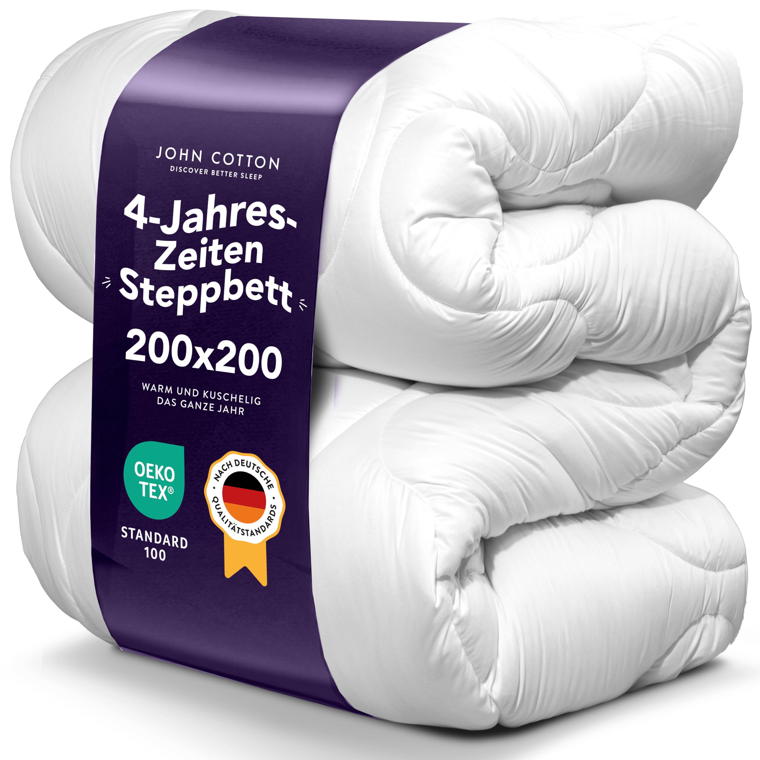 John Cotton 4 Jahreszeiten Bettdecke 200x200cm – Praktisch alle Jahreszeiten Bettdecken für Allergiker | Oeko-Test Zertifiziert Steppdecke | Atmungsaktive Decke, Oberbett 200x200