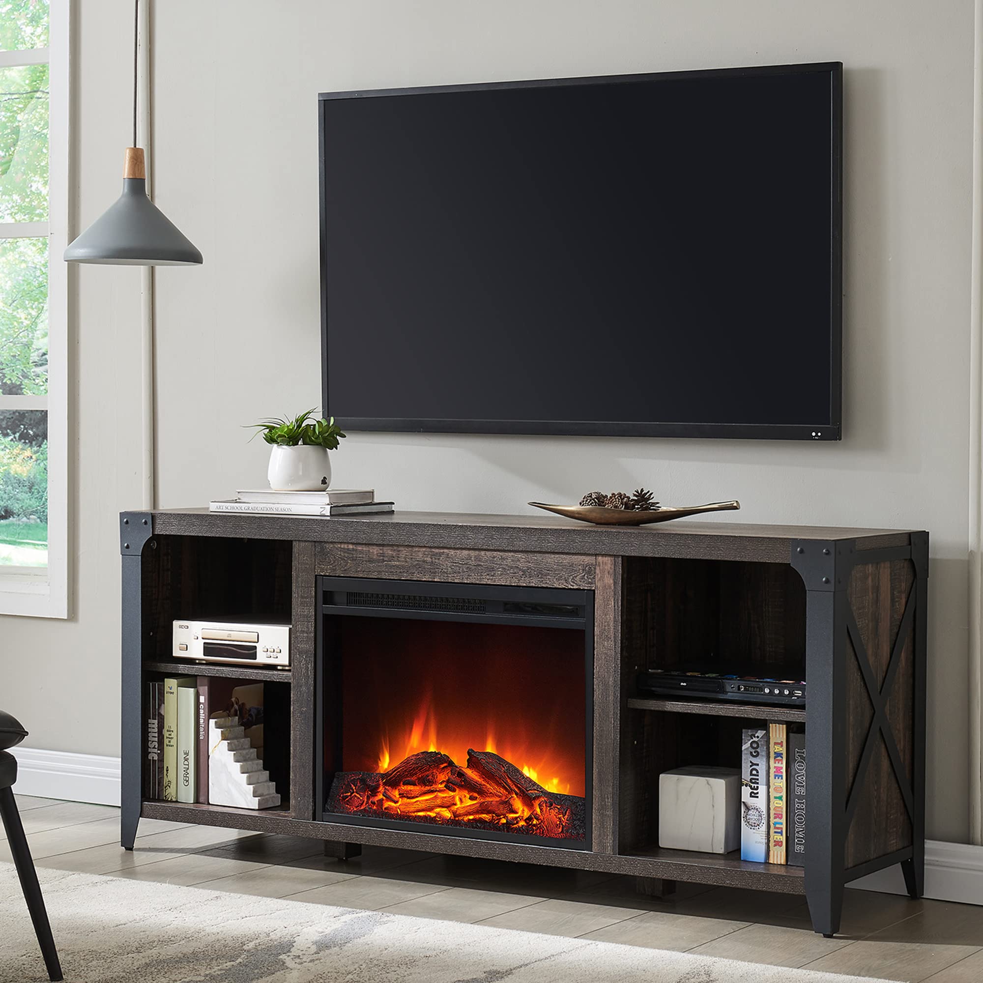 Buy OKD Fireplace TV Stand for 65 inch TV, Industrial Entertainment