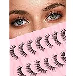 False Lashes Wispy Eyelashes Natural Look 15MM Fake Eyelashes 0.1MM Thin Band Strip Lashes Lightweight False Eyelash 3D Volume Fluffy Eye Lash C Curl Soft Siligli 7 Pair