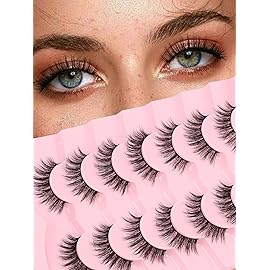 False Lashes Wispy Eyelashes Natural Look 15MM Fake Eyelashes 0.1MM Thin Band Strip Lashes Lightweight False Eyelash 3D Volume Fluffy Eye Lash C Curl Soft Siligli 7 Pair
