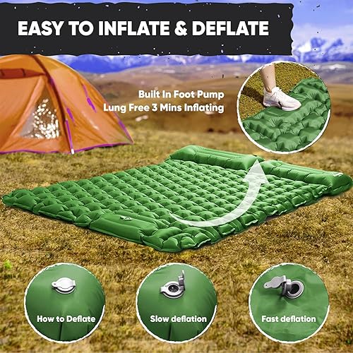 Vista 58 de Powerlix - Colchoneta inflable ultraligera y compacta con bolsa de inflado, bolsa de transporte y kit de reparación, ideal para acampar, mochilero