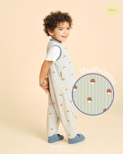molis&co - Pijama Manta con Calcetines Antideslizantes 1.0 TOG - 80 cm (2 años) - Ideal para Primavera y otoño - 100% algodón (Oeko-Tex 100) - Mushrooms - 4