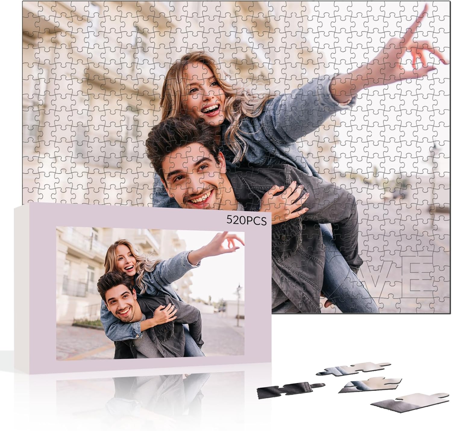 Custom Photo Puzzle 70/300/500/520/1000 Pieces, Personalized Picture Jigsaw Puzzle from Your Own Photos, Custom Puzzle Gift for Christmas, Pets, Weddings, Adults and Couples (520-square)
