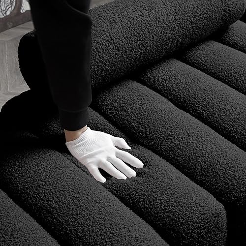 Miniatura 5 de Holaki Banco moderno de 53.2 pulgadas, cómodo sofá tapizado de tela sherpa, de 2 plazas, reposapiés, banco otomano con patas de metal dorado y