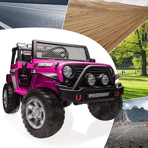 Miniatura 5 de HOMFAMILIA Camión de paseo para niños de 2 plazas, automóvil eléctrico de batería de 12 V para 2 niños, con suspensión de resorte, control remoto, 3