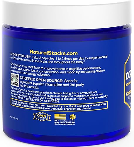 Miniatura 5 de Cordyceps Cápsulas de hongos  1000 mg de extracto de Cordyceps y 125 mg de extracto de yerba mate  Suplemento de hongos corporales 100% fructíferos