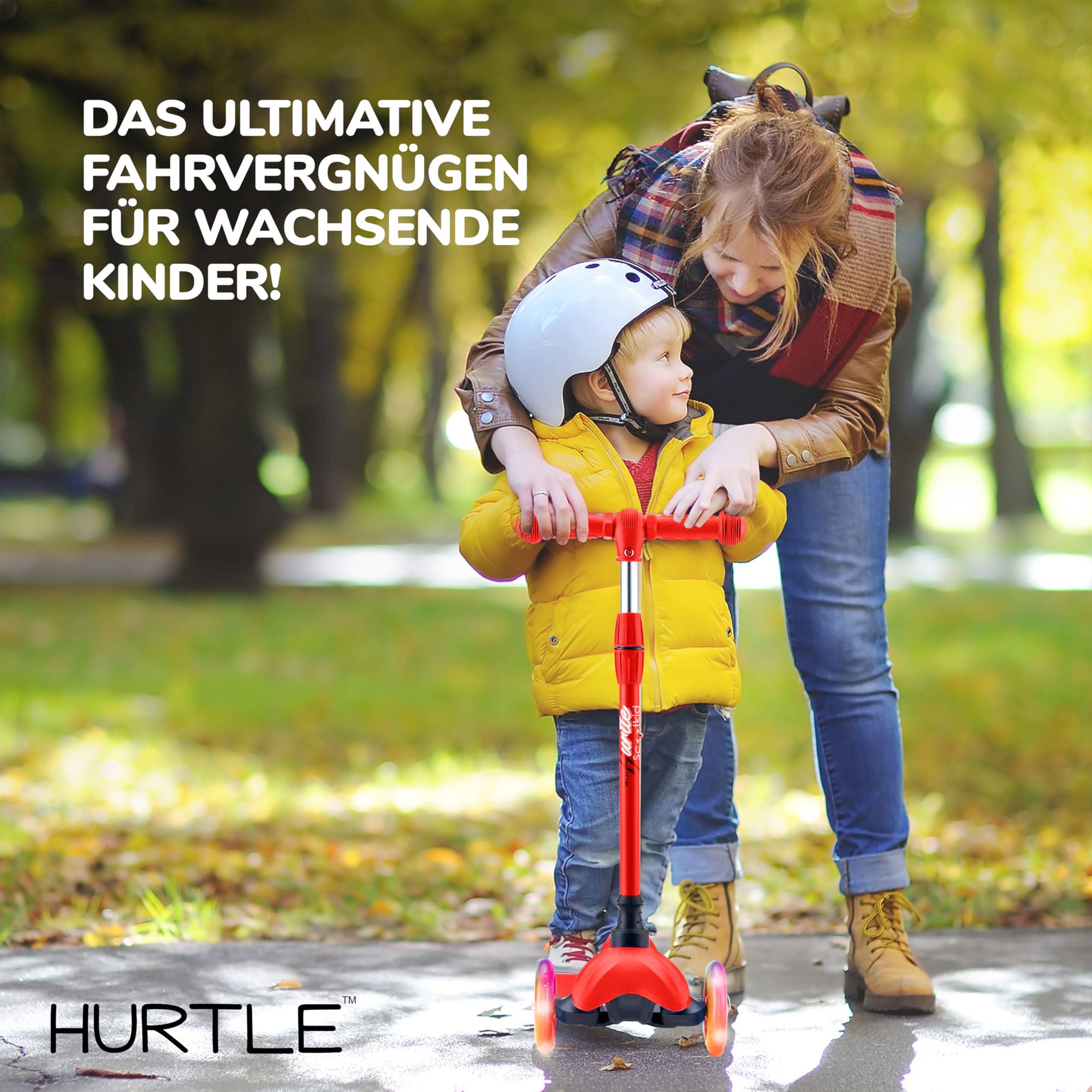 Hurtle Roller Kinder 2–5 Jahre – Höhenverstellbarer Scooter mit LED-Rollen & Lenk- und Kipp-System – Kinderroller für Jungen & Mädchen, Indoor & Outdoor, bis 20 kg