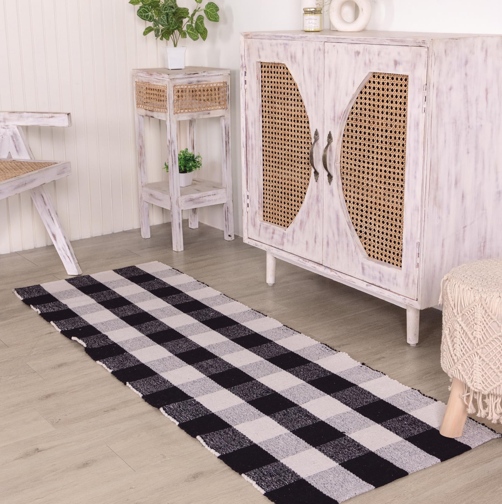 RAJRANG Black and White Cotton Area Rug 46x70 cm – Handwoven Checkered Indoor Outdoor Washable Rug for Kitchen, Entryway, Living Room, or Bathroom – Buffalo Plaid Floor Mat — image 1
