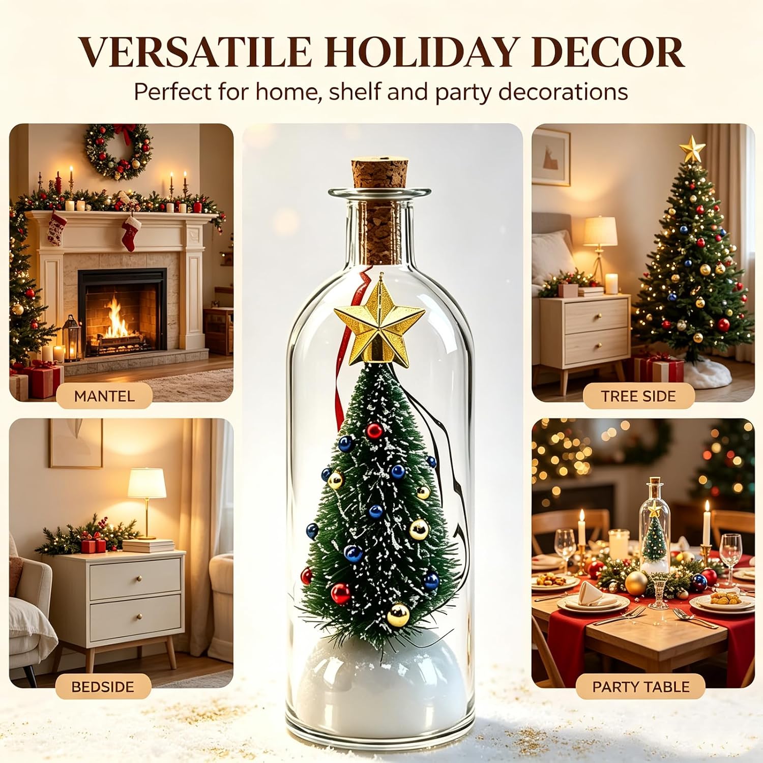 Recordable Christmas Tree Message in a Bottle, Voice Recording Holiday Keepsake with Playback with Snowy Scene and Playback