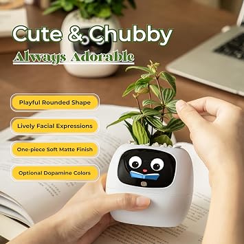 PLANTSIO Smart pet Planter Robot Guidance on Plant Care with Emojis, Adorable Plant Companion with Rich Gesture Interaction, Neat Desk Setup Gift(Off white)