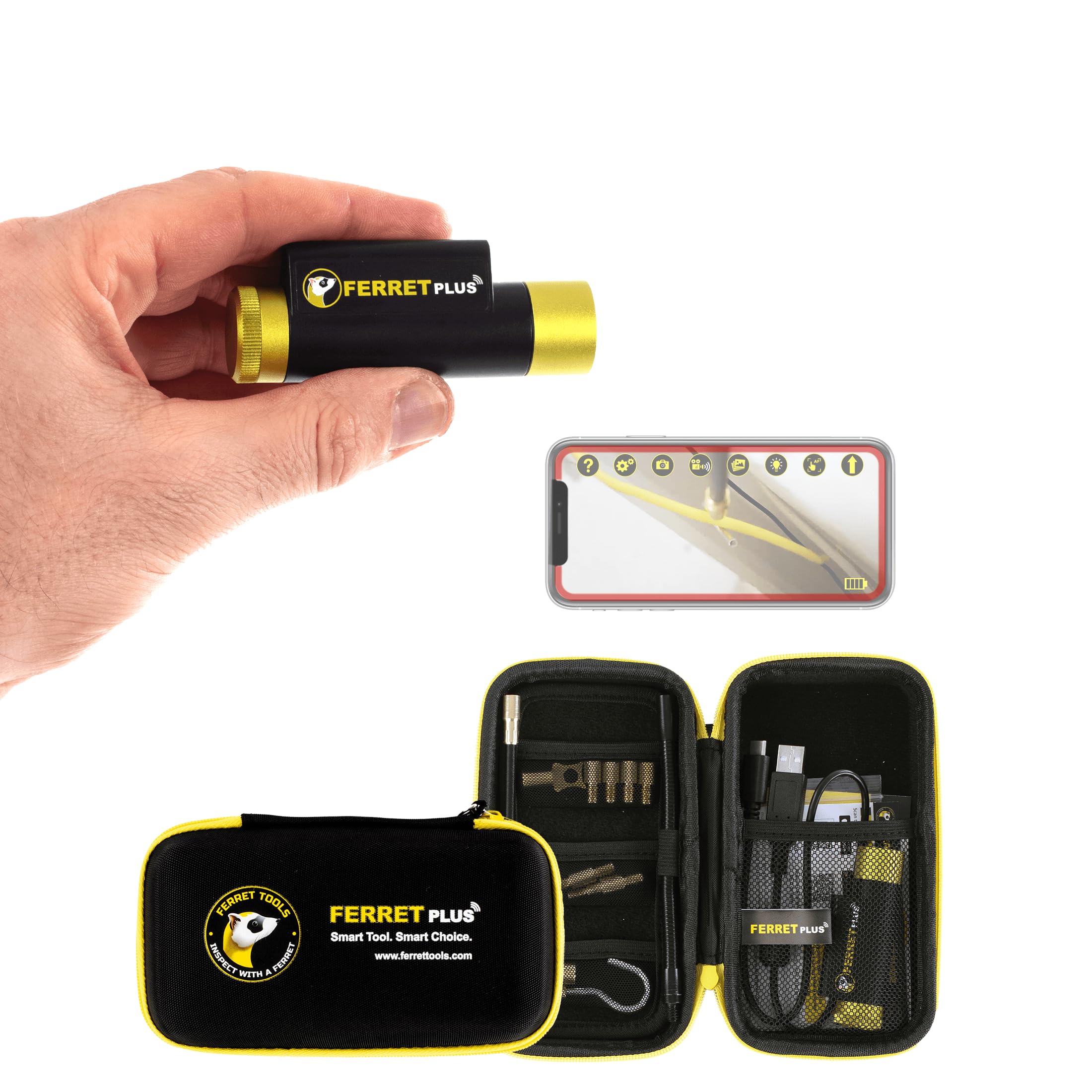 Ferret Plus Wireless Inspection Camera Will See & Reach Where You can’t. Electrical, HVAC, Dryer Vent, Home Inspection, Chimney, Pest Control. 720p Streaming, 1080p onboard Save, Rechargeable, WiFi