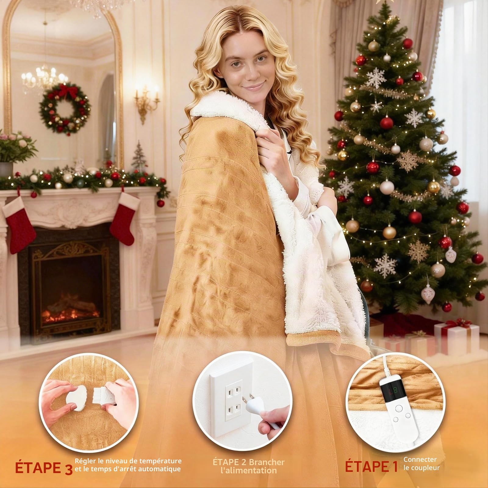 Couverture électrique avec arrêt automatique, 130 x 180 cm, 10 niveaux de chauffage et minuterie de 8 heures, protection contre la surchauffe, lavable en machine, couverture thermique en