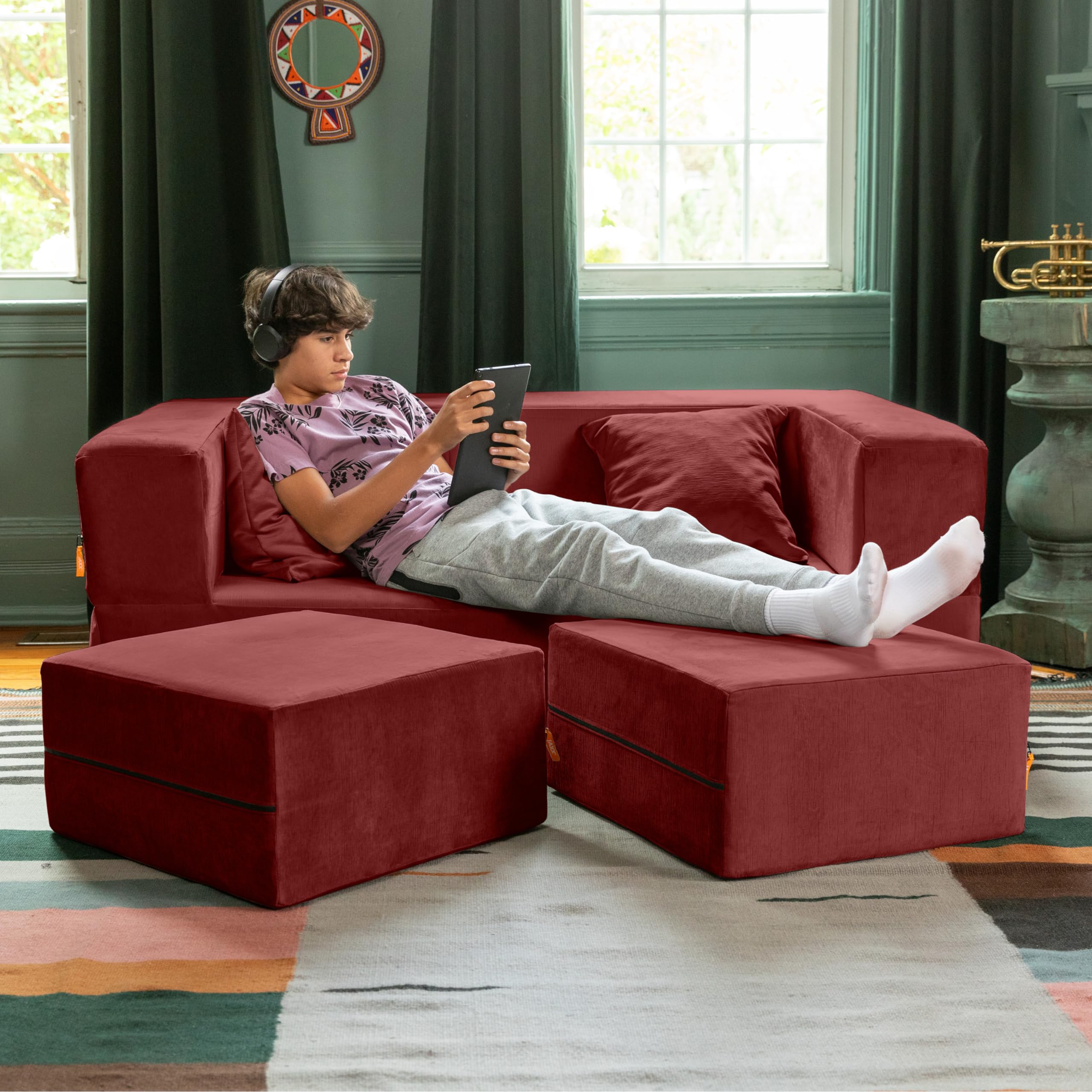 Amazon.com: Jaxx Zipline Convertible Sleeper Loveseat & Ottomans