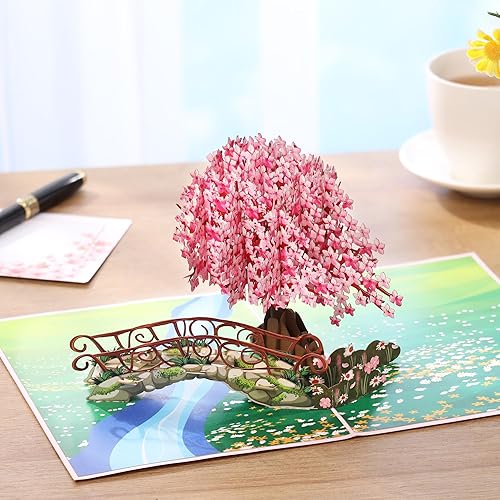 Miniatura 2 de Tarjeta desplegable de flor de cerezo, tarjeta de cumpleaños de flor emergente 3D de 6 x 8 pulgadas, regalo ideal para cumpleaños, día de la madre,
