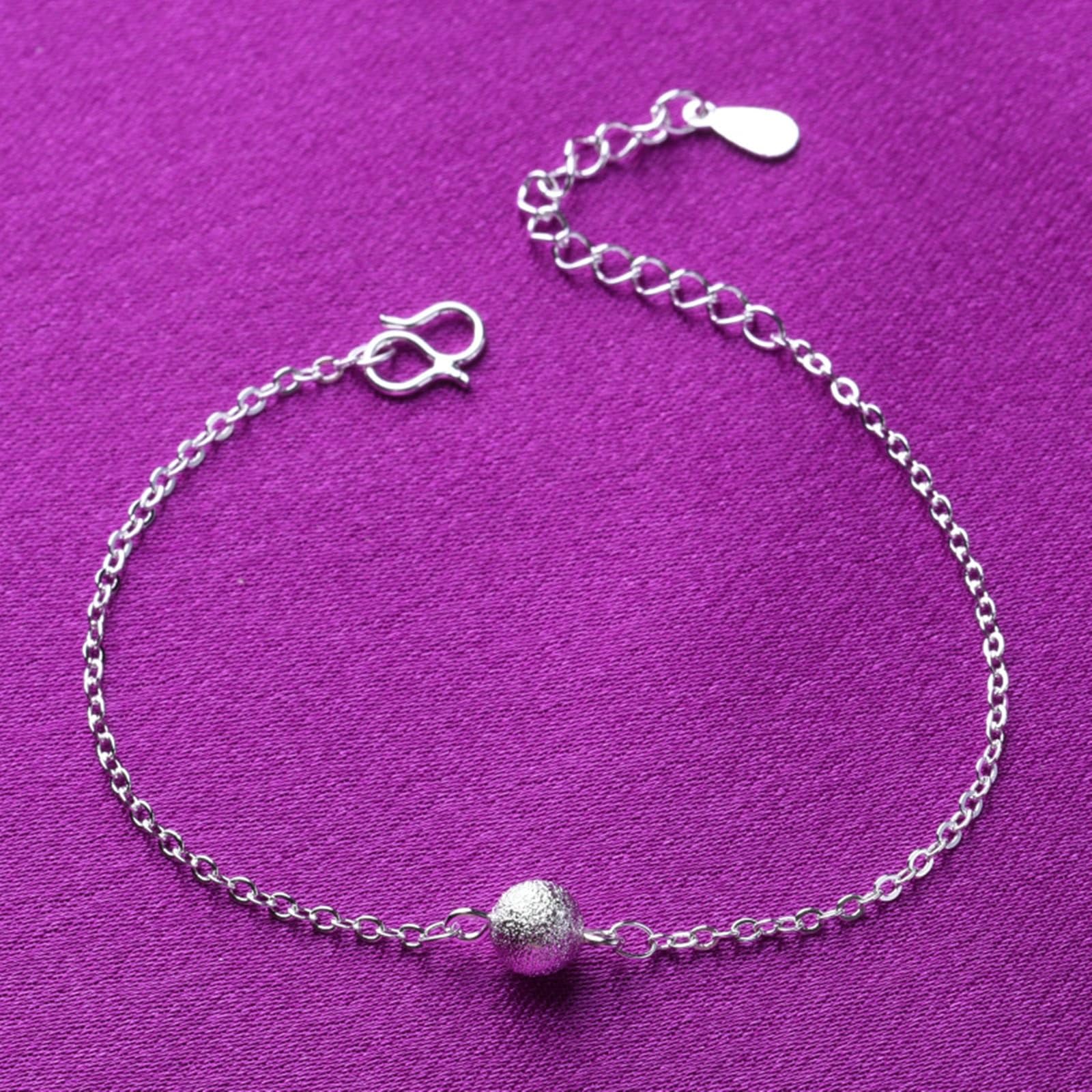 Tobillera de la amistad en oro blanco de 9 quilates, oro Au375, mate, perla, tobillera en bisutería, sandalia de verano, playa, sandalia descalza, joya para madre niña, 25 cm de longitud