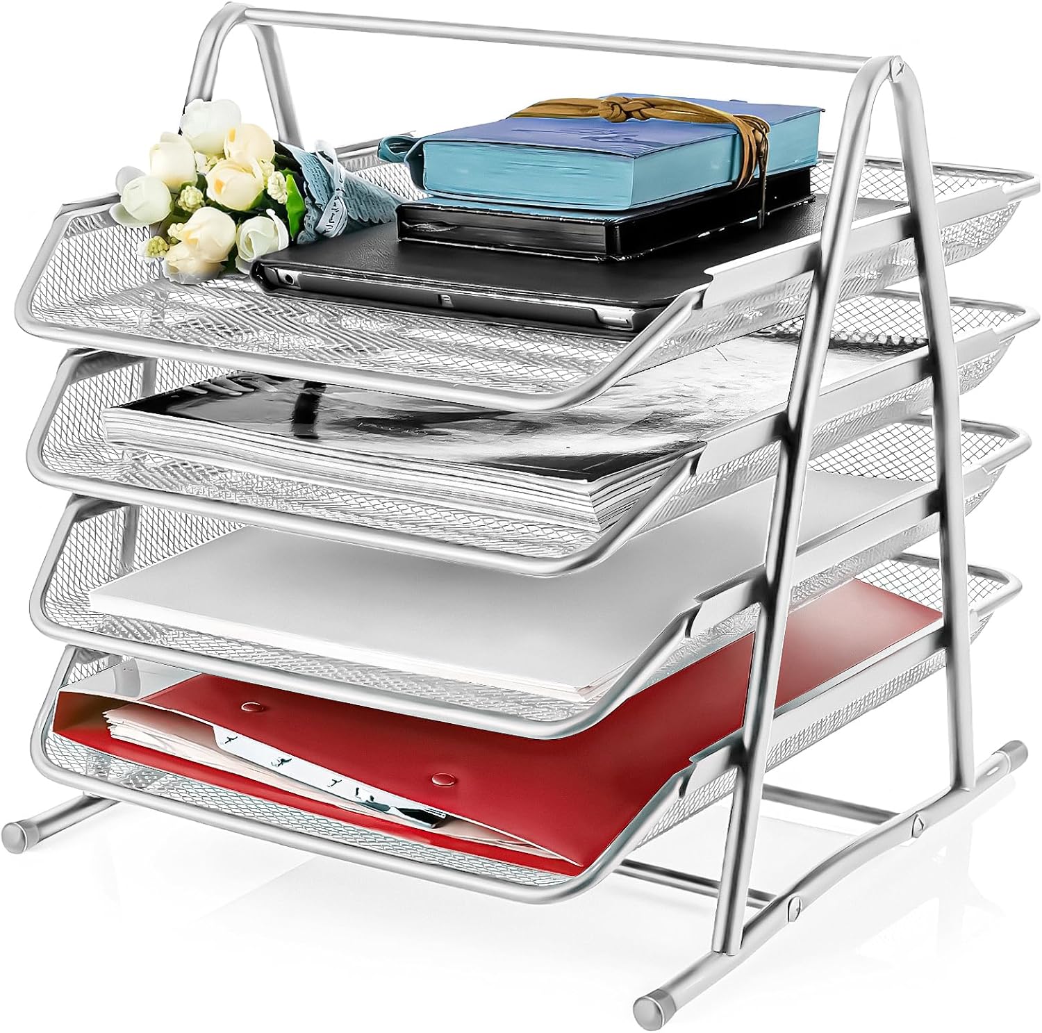 Qualsen Mesh Letter Tray 4 Tiers Office Filing Trays Holder In Tray