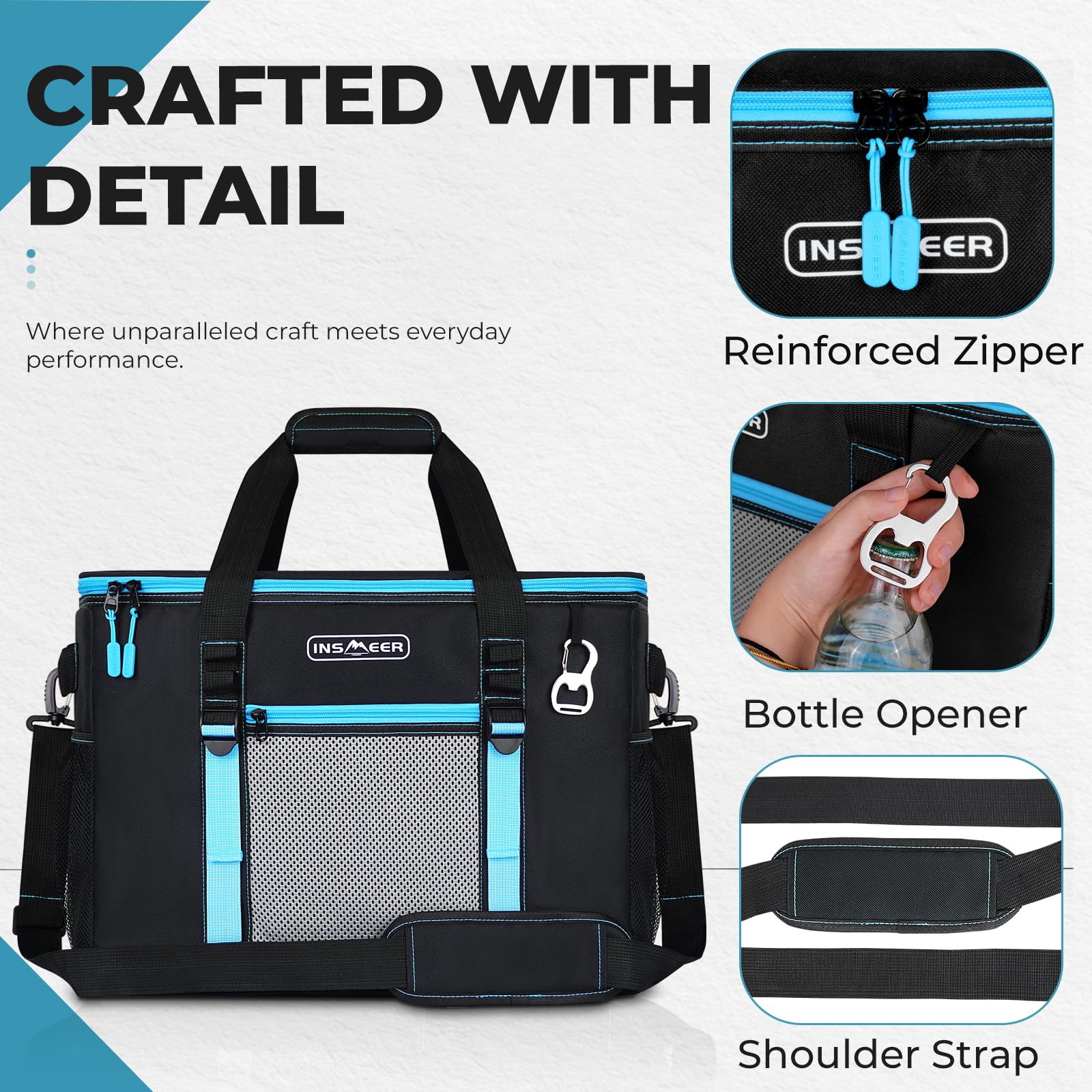 INSMEER Borsa frigo grande da 50 l, pieghevole, per 75 lattine, pieghevole/a prova di perdite, con apertura, borsa da picnic per campeggio, spiaggia, picnic, gite in famiglia, per 4 persone
