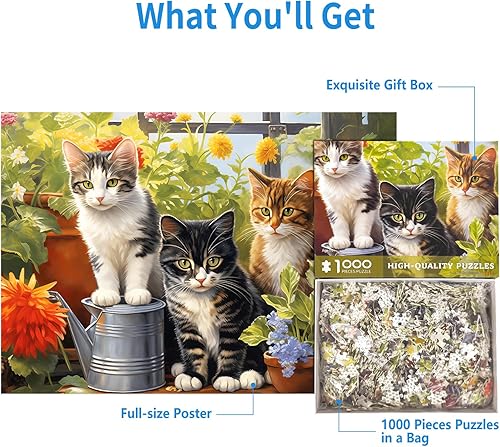Miniatura 5 de Rompecabezas de 1000 piezas para adultos, gatitos de jardín, rompecabezas de 1000 piezas de gatos lindos para adultos, rompecabezas de 1000 piezas