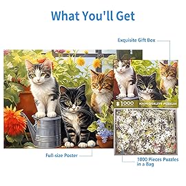 1000 Piece Puzzle for Adults Garden Kittens Jigsaw Puzzles 1000 Pieces Cute Cats Puzzles for Adults 1000 Pieces Cats in Garden Puzzle 1000 Pieces Jigsaw Puzzles Funny Kitten 1000 Pieces for Adults