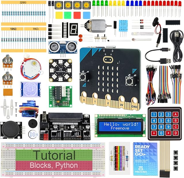 Freenove Ultimate Starter Kit for BBC micro:bit (V2 Included), 316-Page Detailed Tutorial, 225 Items, 44 Projects, Blocks and Python Code