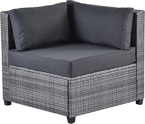 Miniatura 7 de Grupo de asientos seccionales de ratán de 7 piezas con cojines, juego de sofá de mimbre de polietileno para todo tipo de clima con mesa auxiliar,