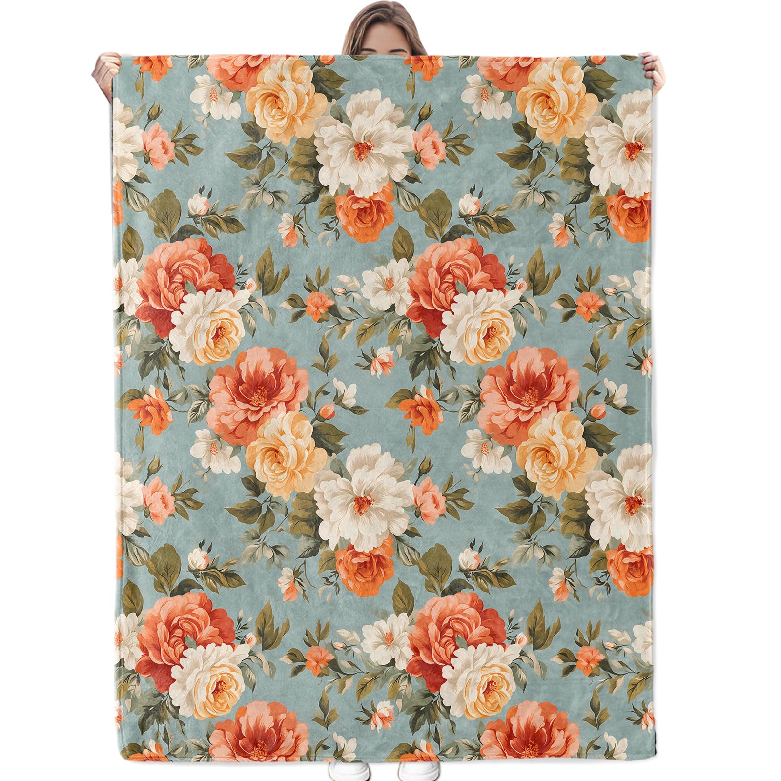 Bidesk Beautiful Floral Blanket - Ultra Soft & Cozy Flannel Throw Blankets with Flowers, Warm, Lightweight & Fuzzy - Perfect for Bed, Couch, Travel &