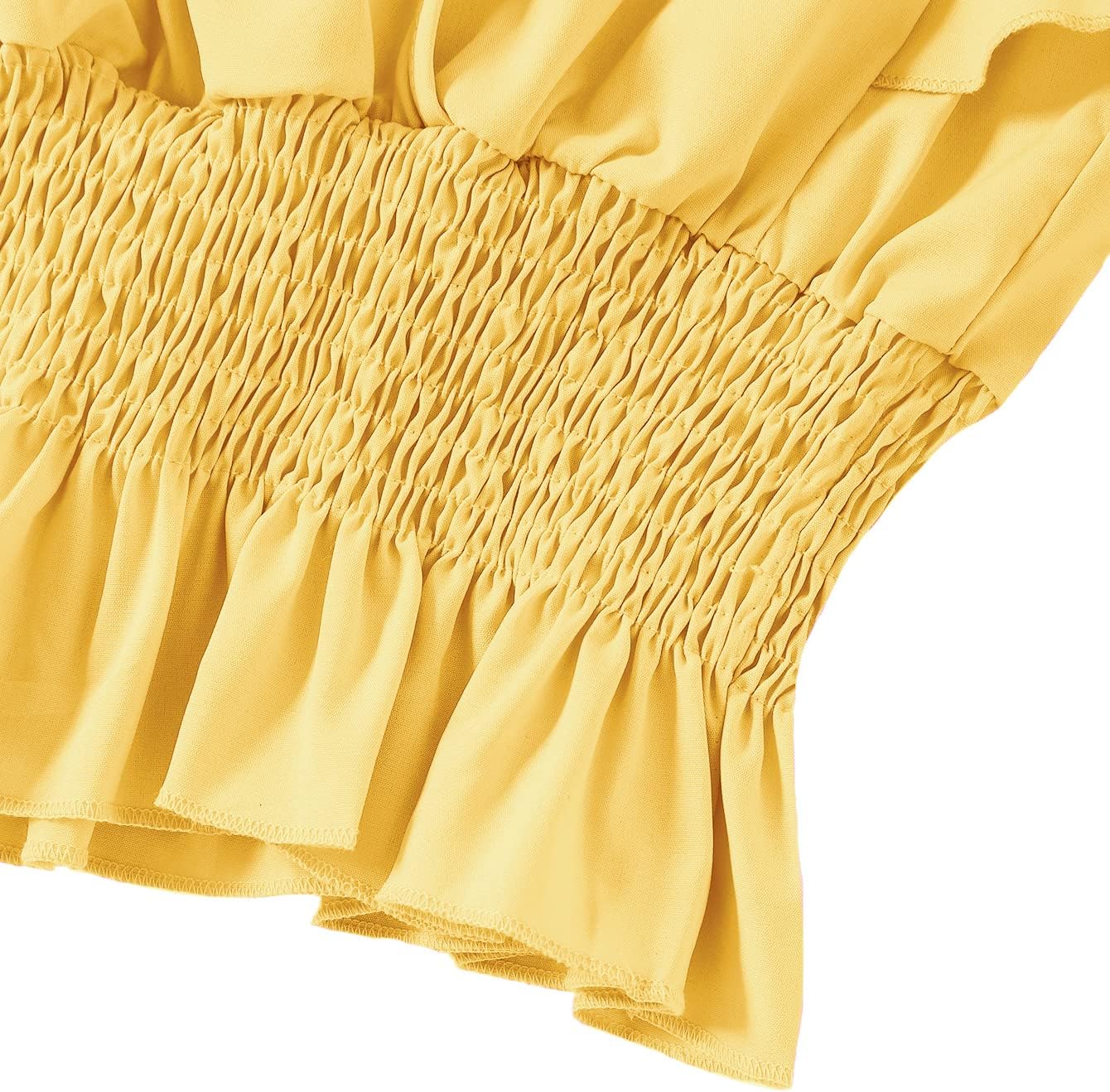 LYANER Women's V Neck Ruffle Cap Sleeve Shirred Blouse Sexy Crop Tank Top - Image 3