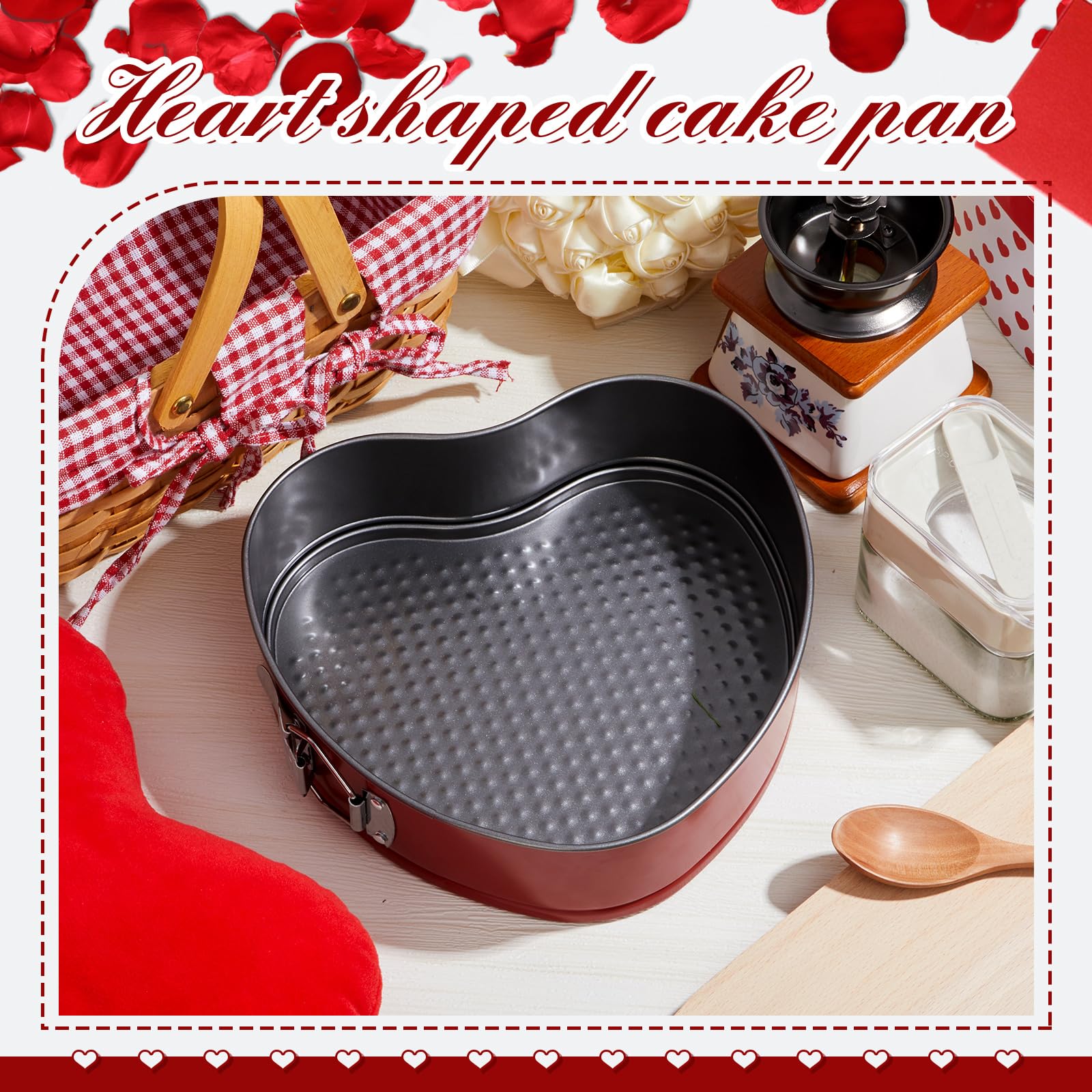 Tioncy Molde desmontable en forma de corazón grande de 9 pulgadas antiadherente para tartas de queso para fiesta de Navidad, fiesta de compromiso y horneado de boda (rojo)